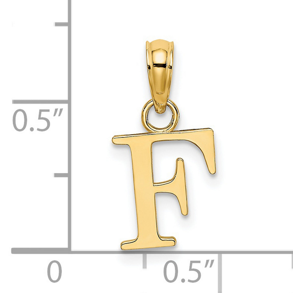 14k Yellow Gold Initial Pendant Charm with Polished Block Letter F Design