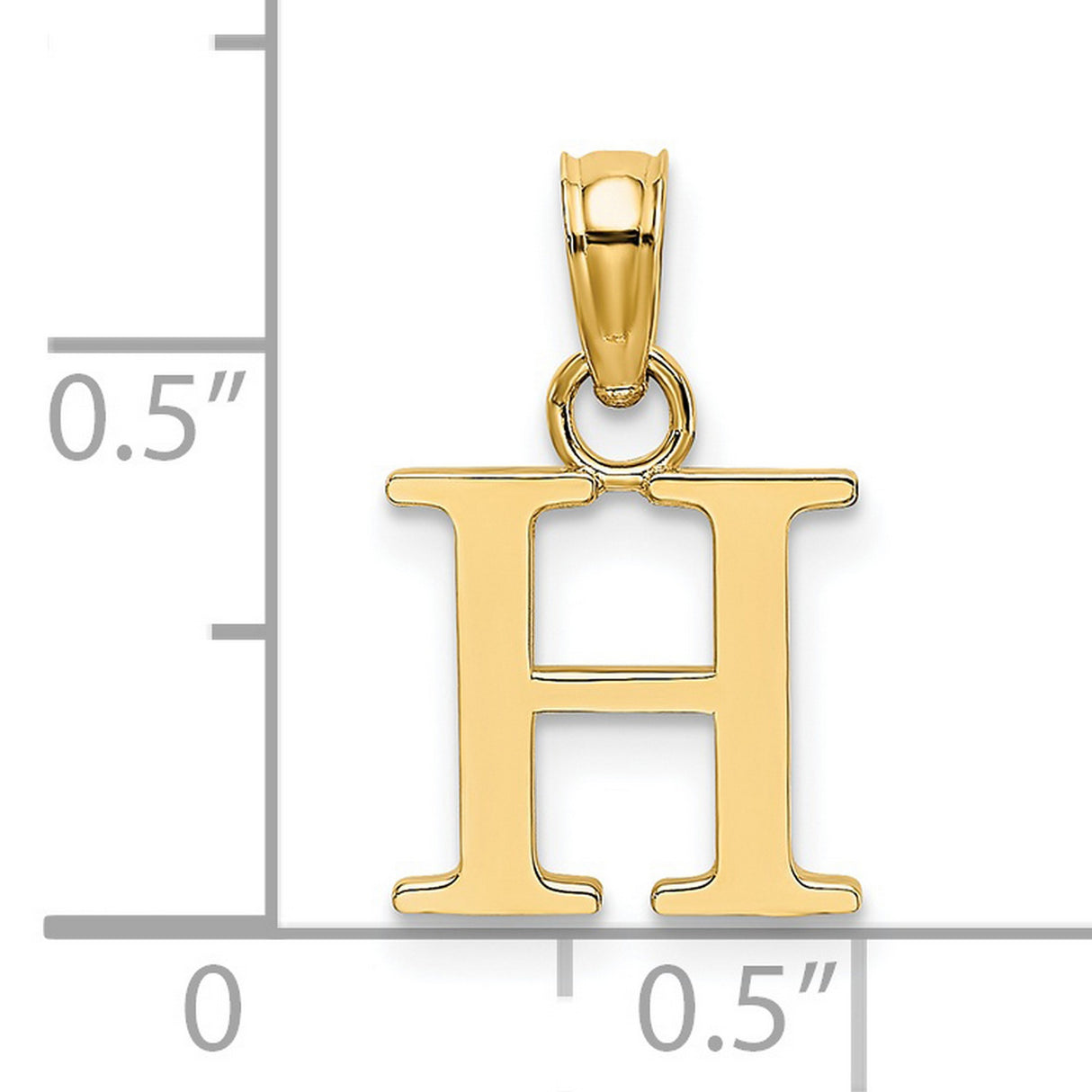 14k Yellow Gold Initial H Pendant, Block Letter Charm, Polished Alphabet Jewelry