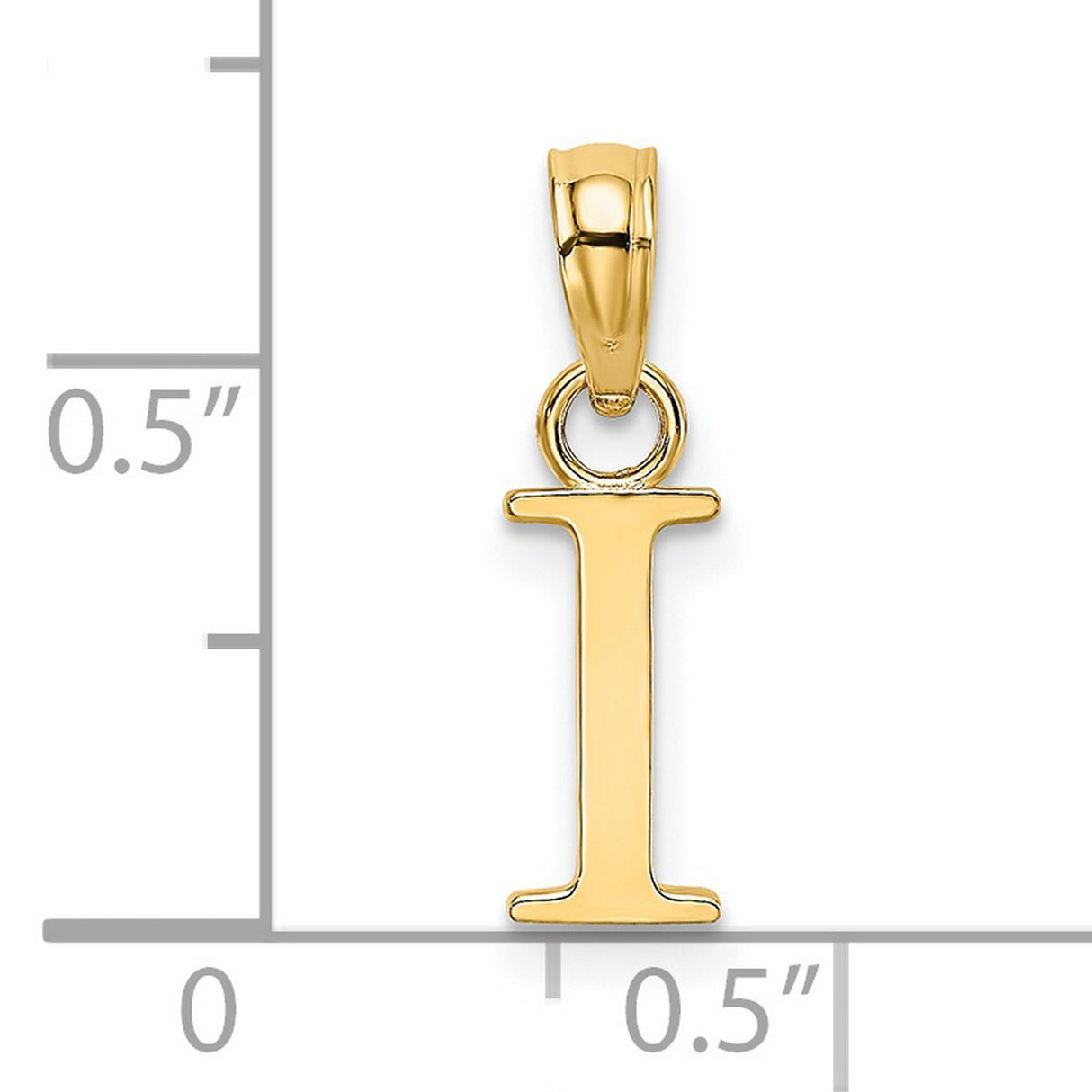 14k Yellow Gold Letter I Pendant Charm, Polished Block Serif Initial Jewelry for Women