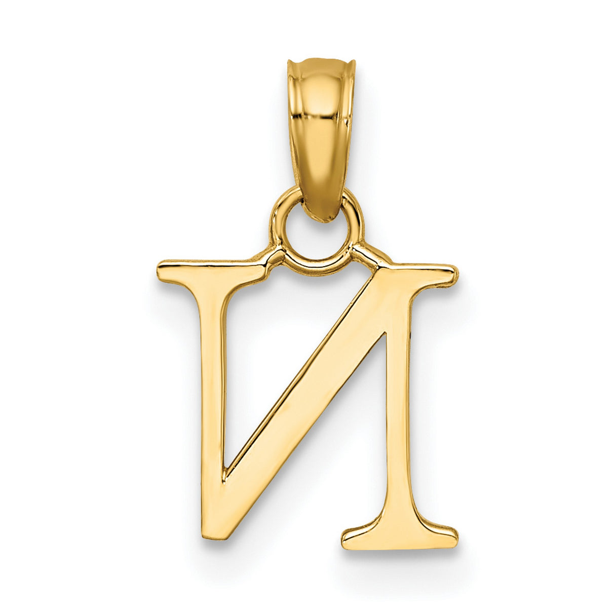 14k Yellow Gold Initial N Pendant, Polished Block Letter Charm for Women or Unisex Wear