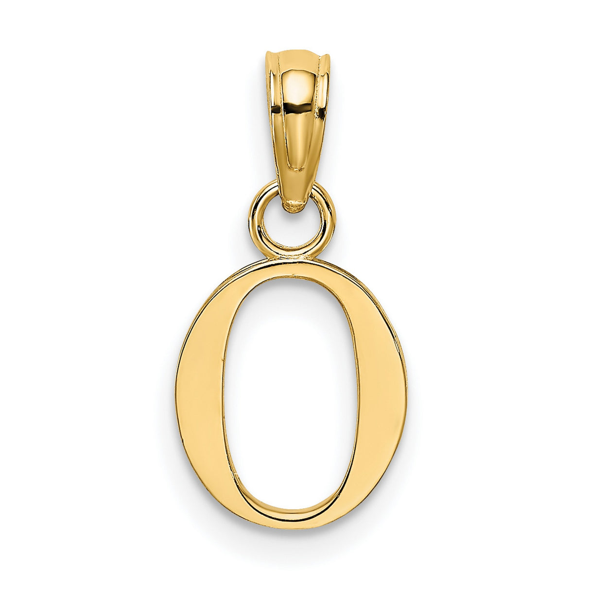 14k Yellow Gold Letter O Pendant Charm with Polished Open Initial Design