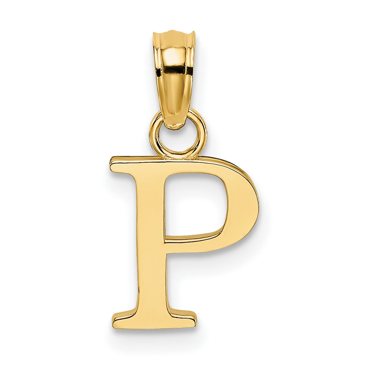 14k Yellow Gold Initial P Pendant, Polished Block Letter Charm in Classic Serif Font