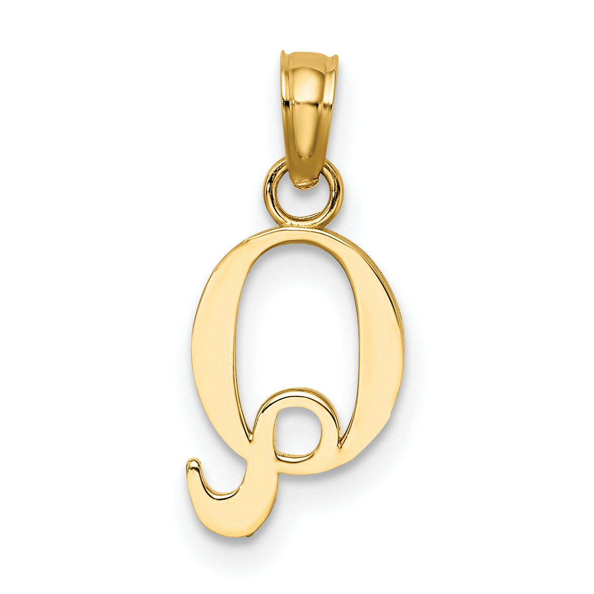 Polished Block Letter Q Initial Charm Pendant in Real 14k Yellow Gold
