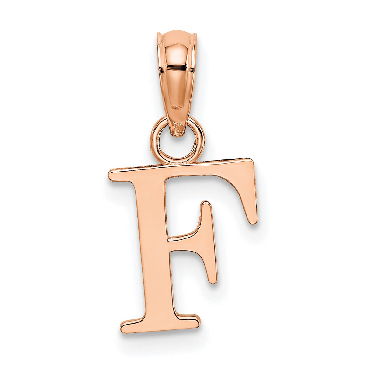 14k Rose Gold Initial Letter F Pendant Charm, Polished Alphabet Jewelry for Women