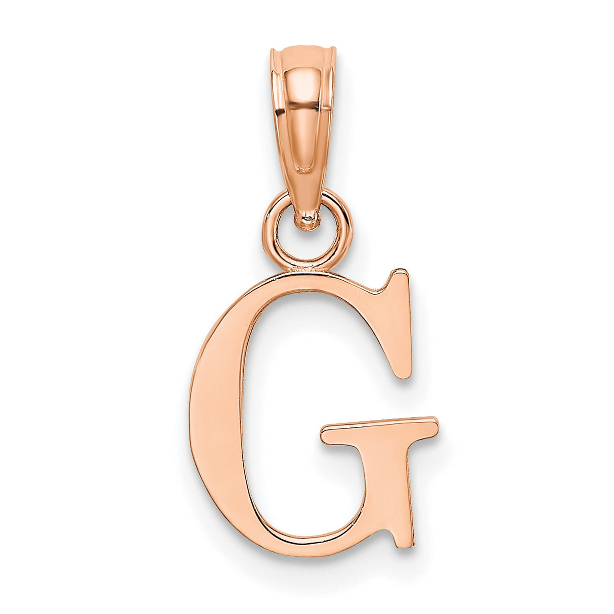 14k Rose Gold Initial Pendant, Polished Serif Letter G Charm, Dainty Monogram Jewelry for Women