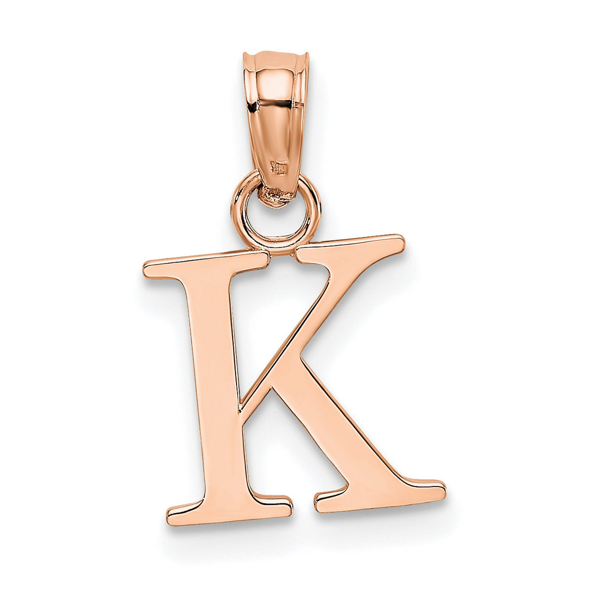 14k Rose Gold Initial Pendant Charm, Polished Serif Letter K Monogram Jewelry for Women