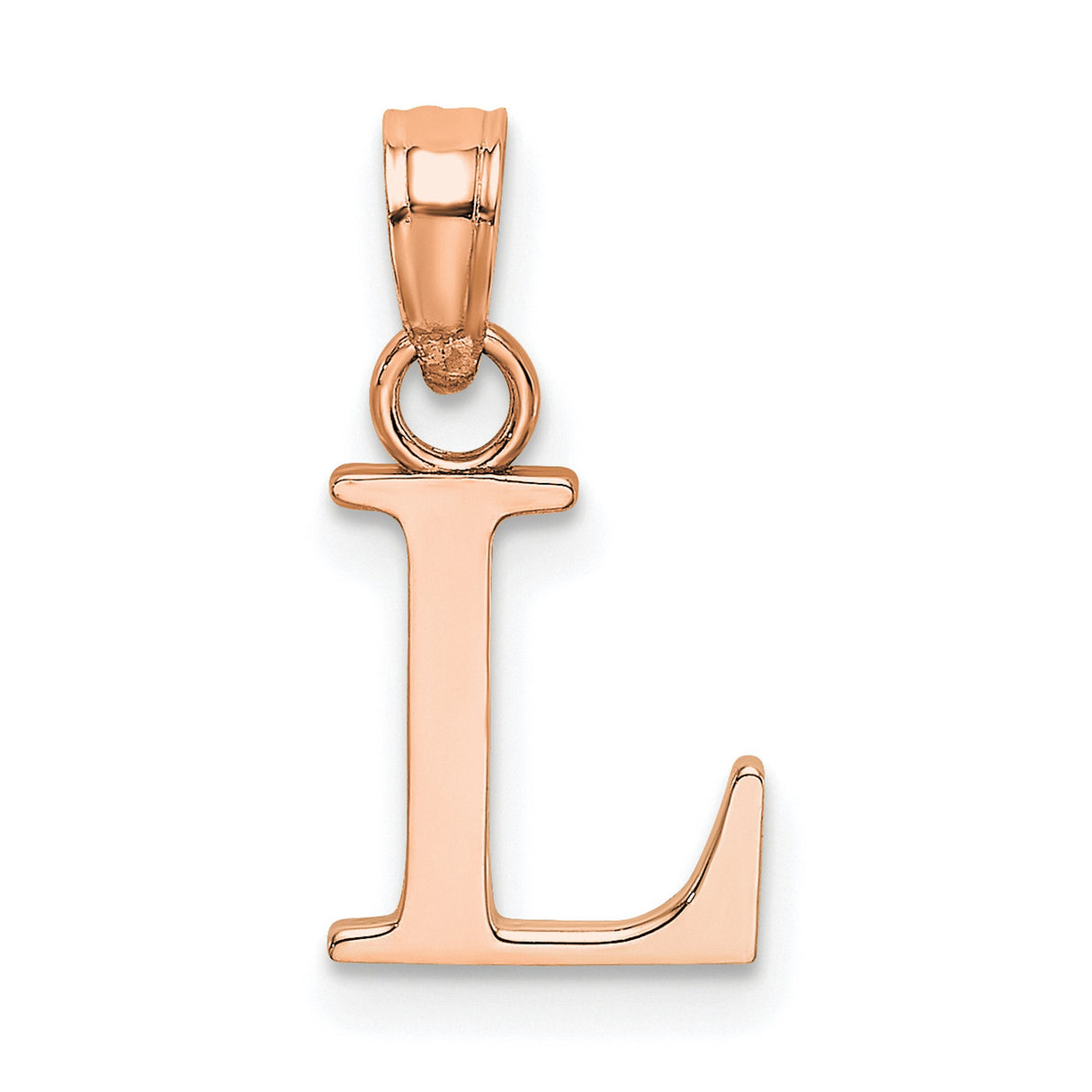 14k Rose Gold Letter L Pendant, Polished Serif Font Initial Charm for Women