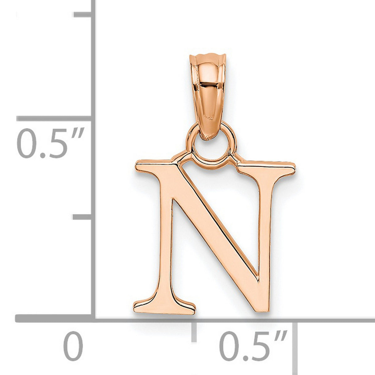 14k Rose Gold Block Letter N Pendant Charm, Polished Capital Initial Monogram Jewelry