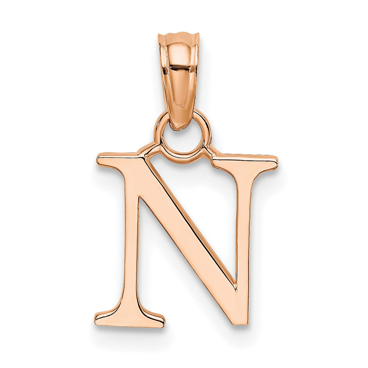 14k Rose Gold Block Letter N Pendant Charm, Polished Capital Initial Monogram Jewelry