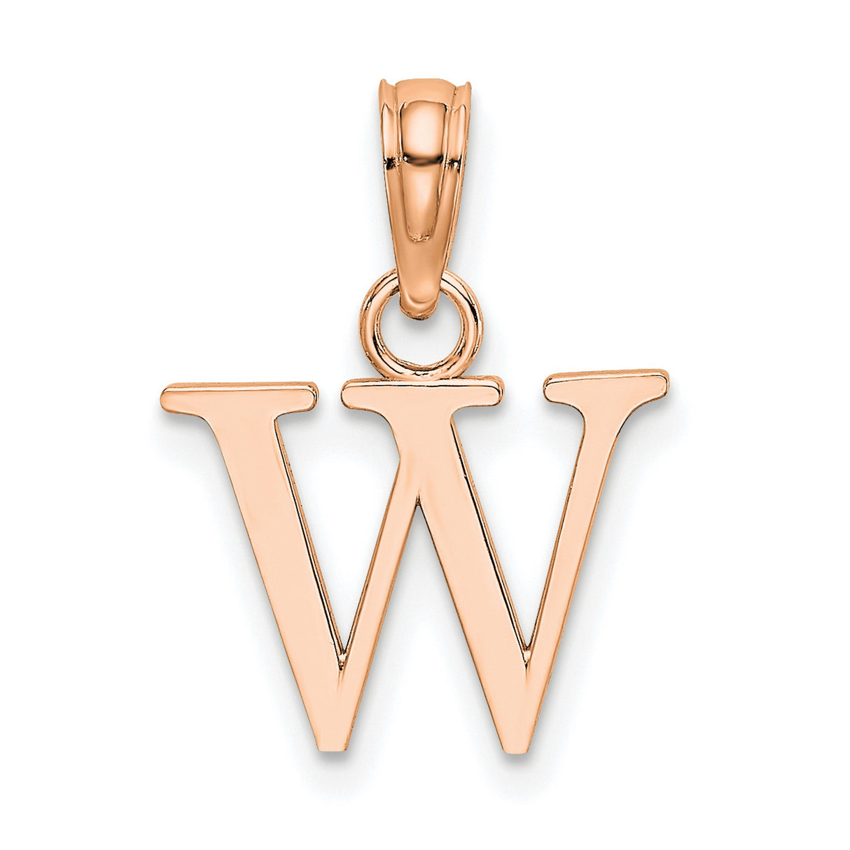 14k Rose Gold Letter W Pendant Charm, Polished Finish, Serif Font Initial Jewelry for Women