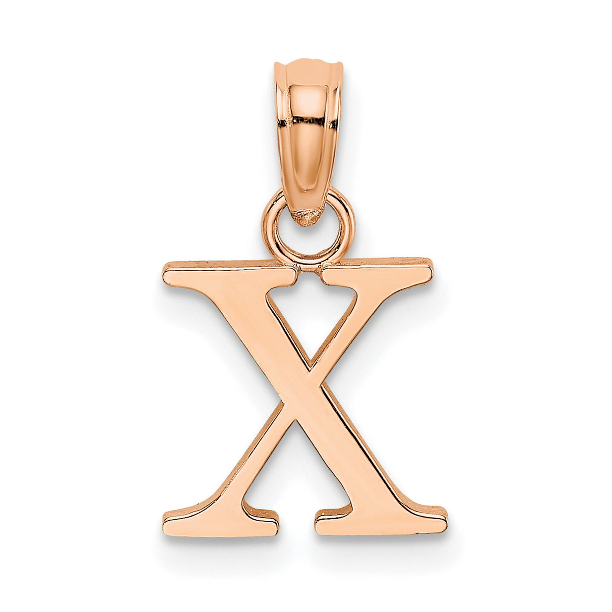 14k Rose Gold Alphabet Pendant with Polished Serif Letter X Design, Personalized Charm for Women
