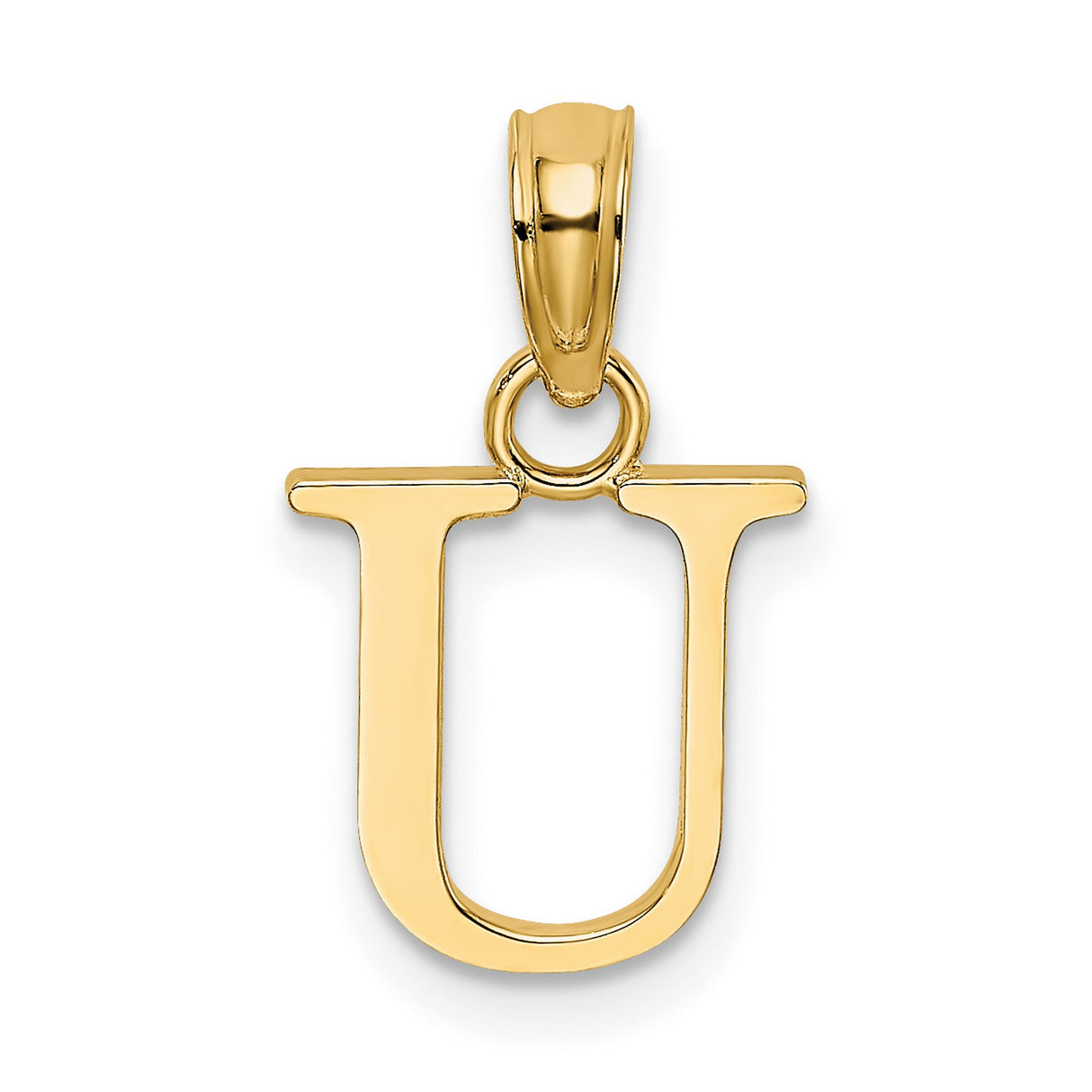 Polished Block Letter U Initial Charm Pendant in Real 14k Yellow Gold