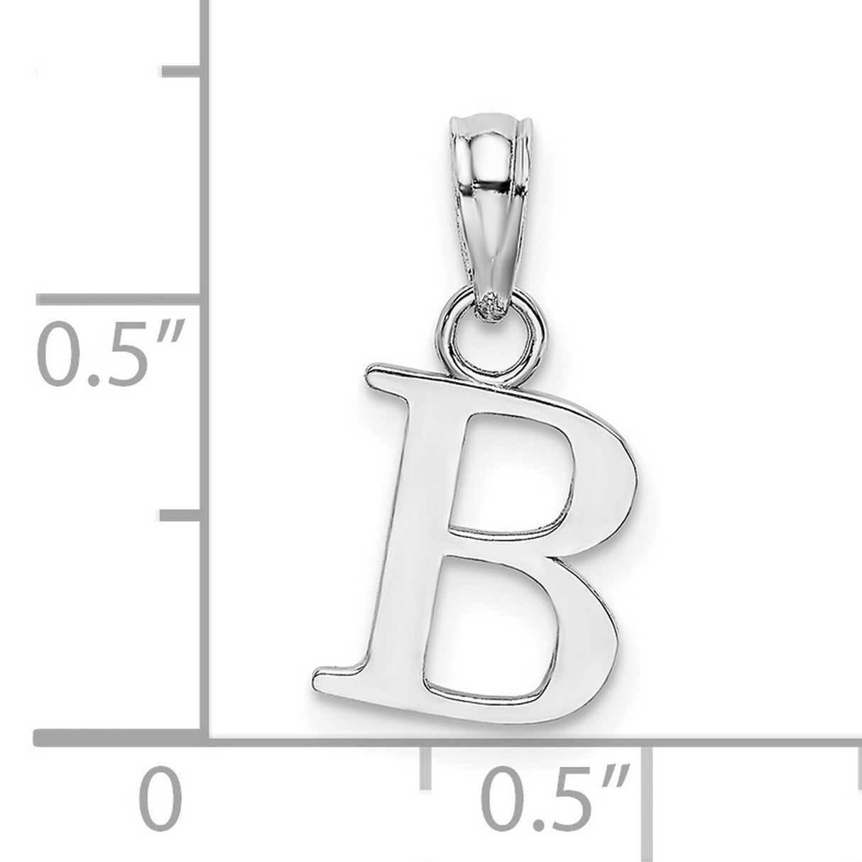 14k White Gold Letter B Pendant Charm, Polished Block Initial Design for Women