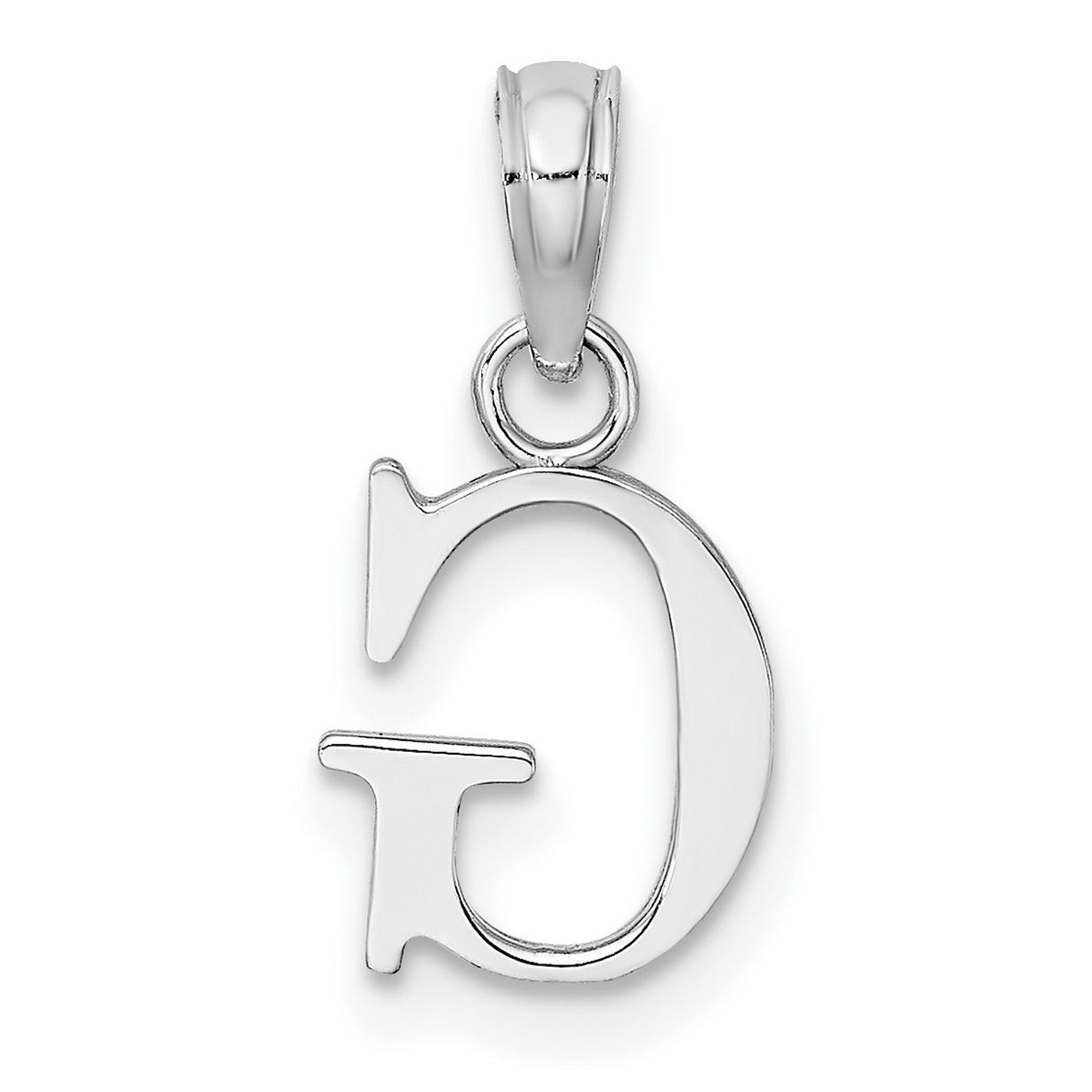14k White Gold Letter G Pendant, Polished Uppercase Block Initial Charm