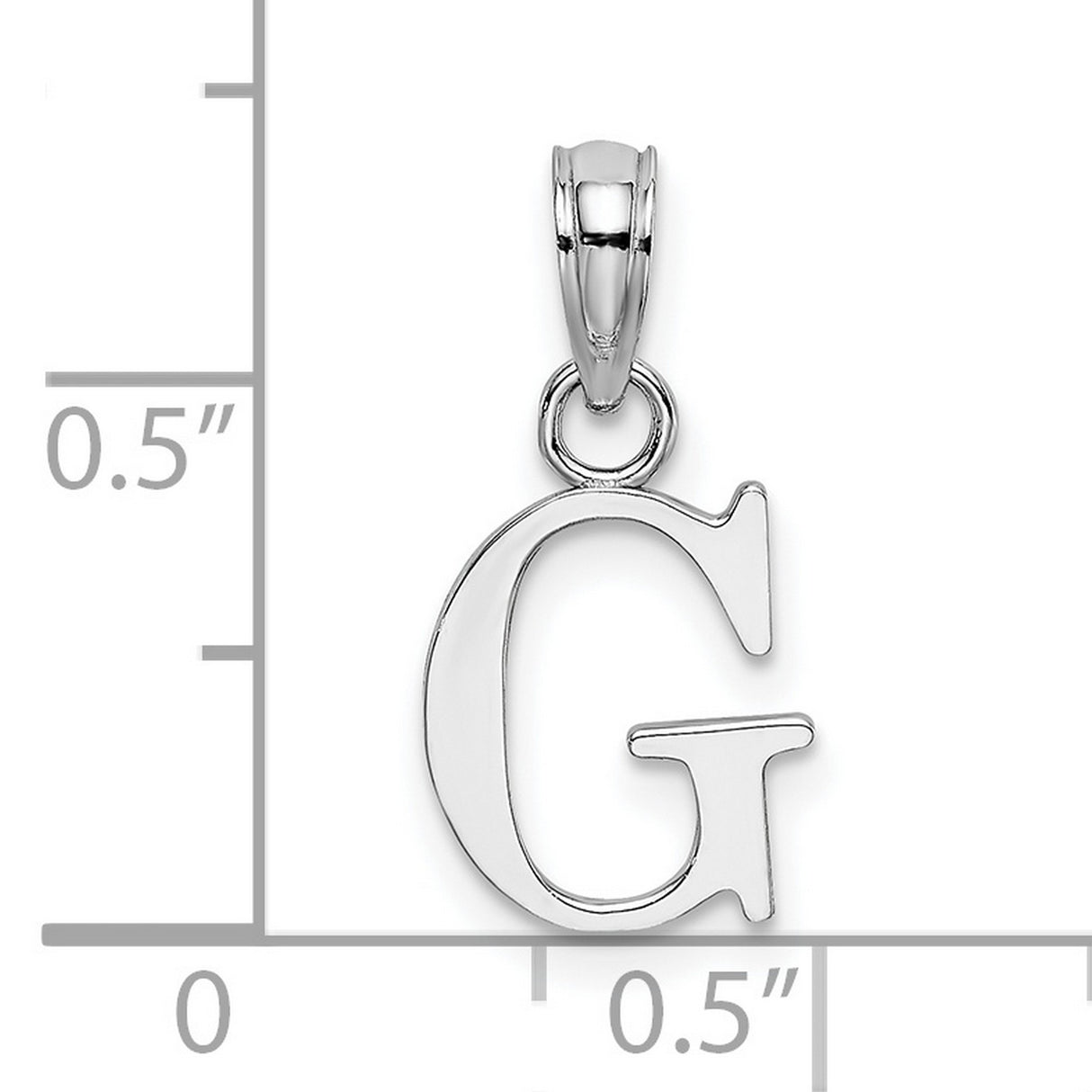 14k White Gold Letter G Pendant, Polished Uppercase Block Initial Charm