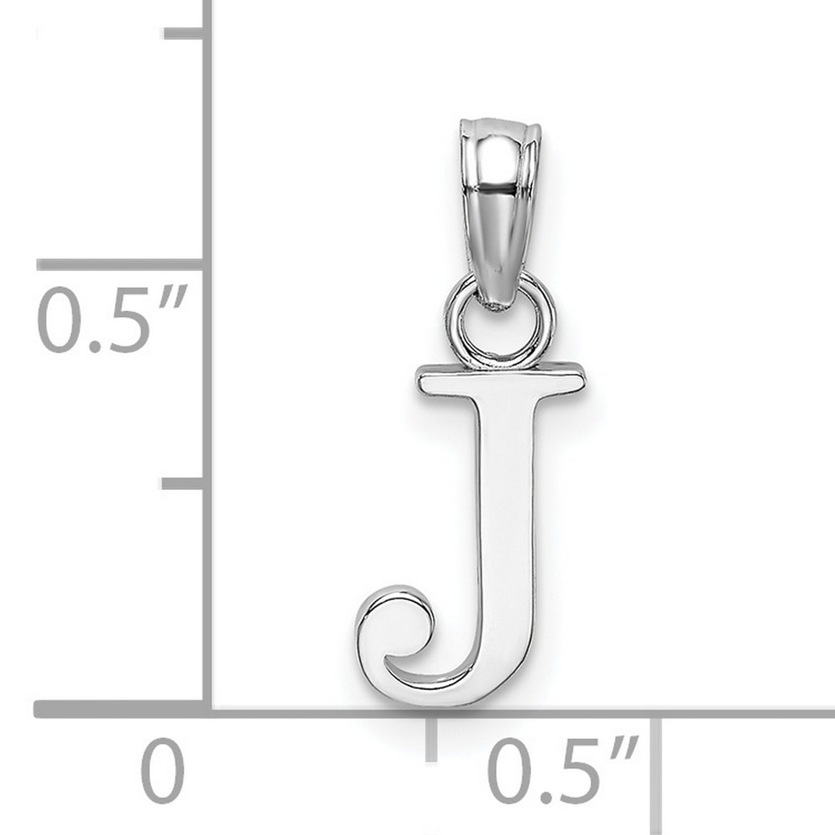 14k White Gold Initial Pendant, Polished Letter J Charm with Decorative Serif Curl