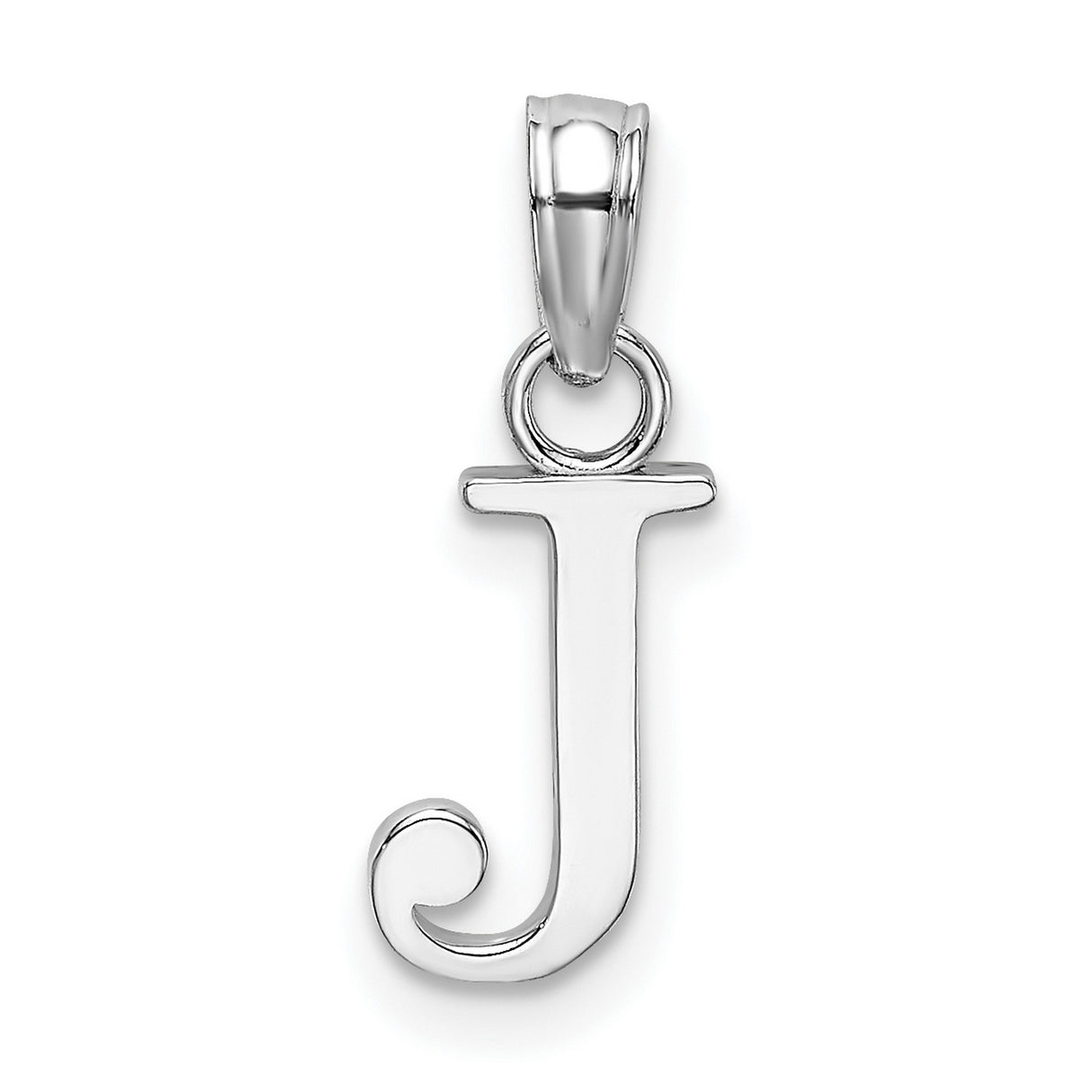 14k White Gold Initial Pendant, Polished Letter J Charm with Decorative Serif Curl