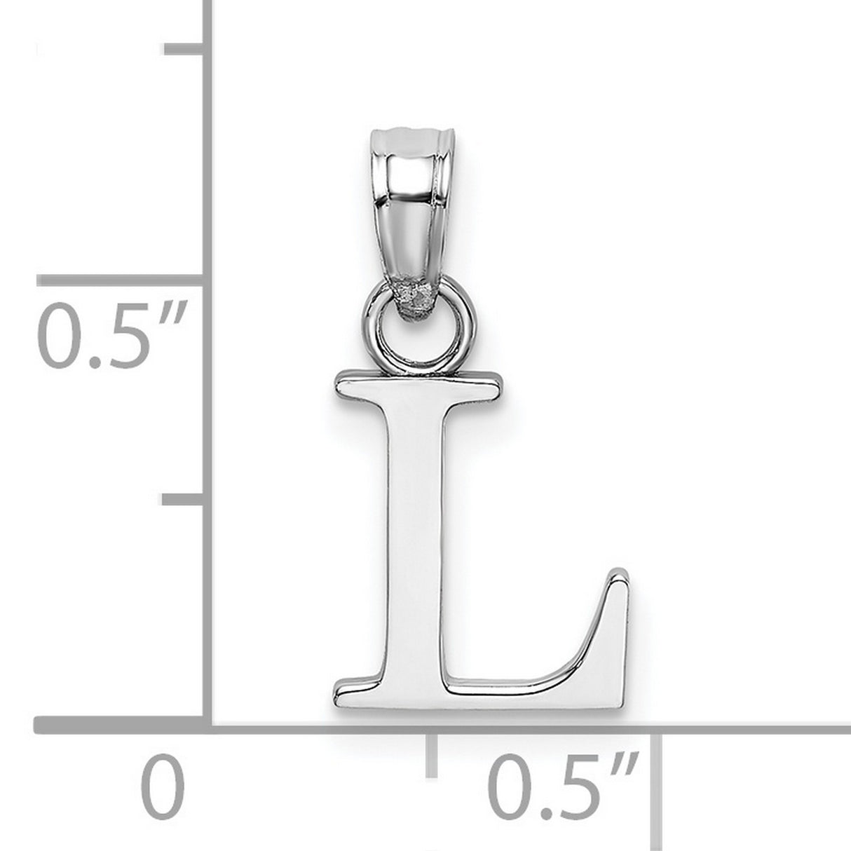 14k White Gold Letter L Pendant, Polished Block Initial Charm for Women