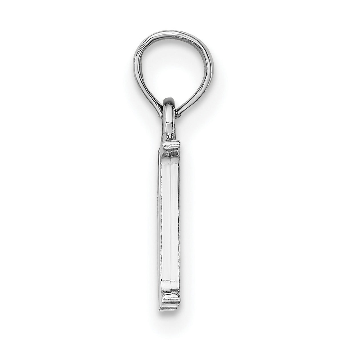 14k White Gold Letter M Pendant, Polished Block Initial Charm for Women