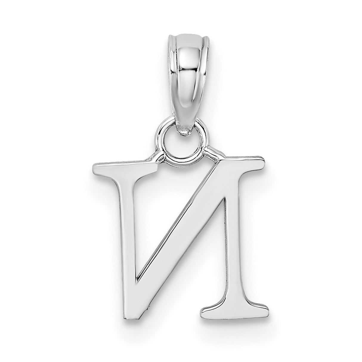 14k White Gold Initial N Pendant, Polished Serif Letter Charm for Women or Unisex Use