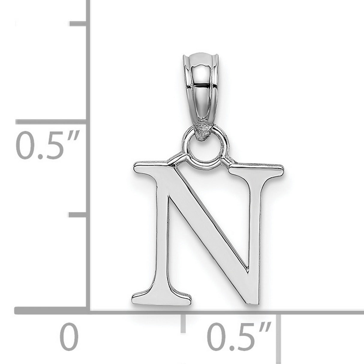 14k White Gold Initial N Pendant, Polished Serif Letter Charm for Women or Unisex Use