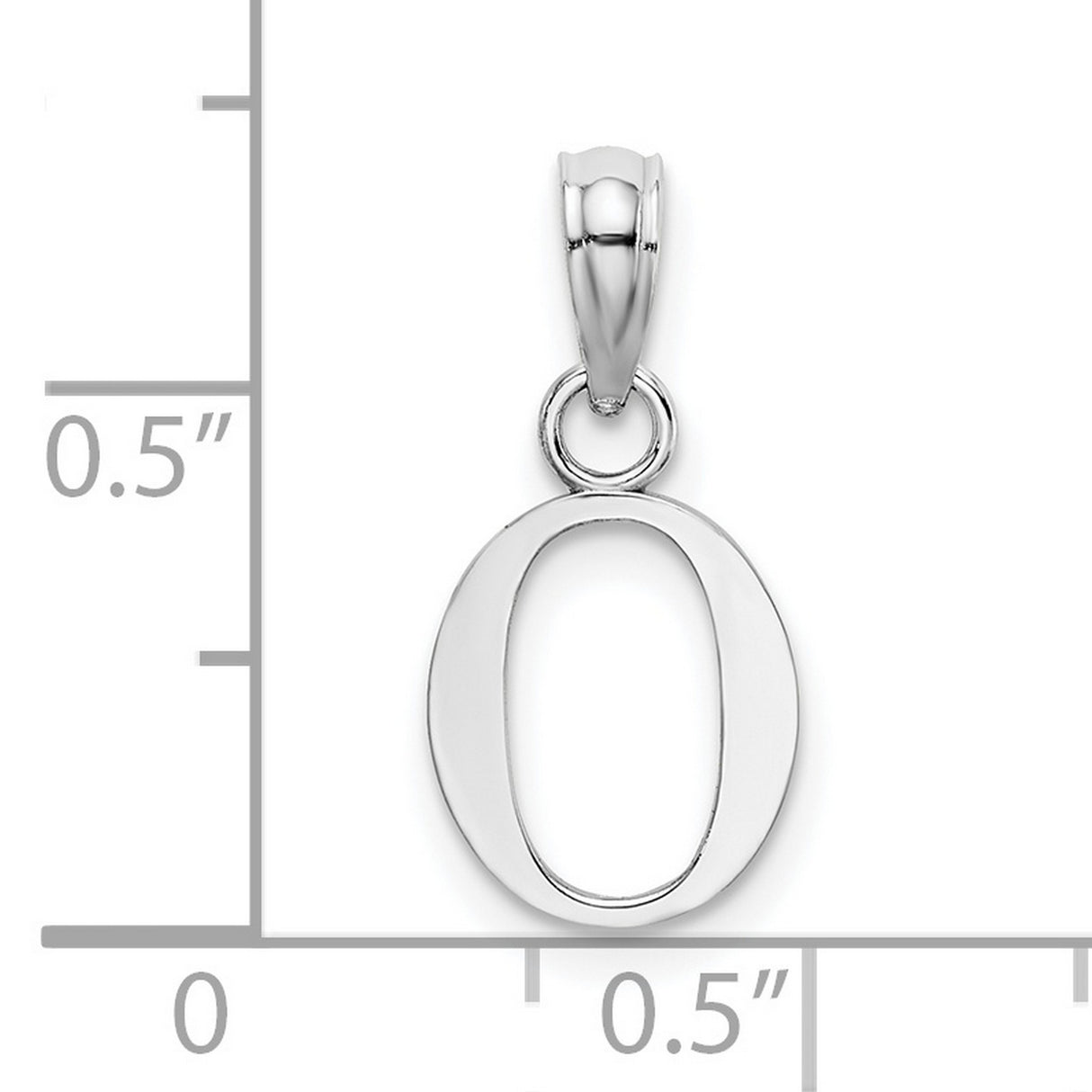 14k White Gold Letter O Pendant Charm, Polished Block Initial, Modern Flat Design