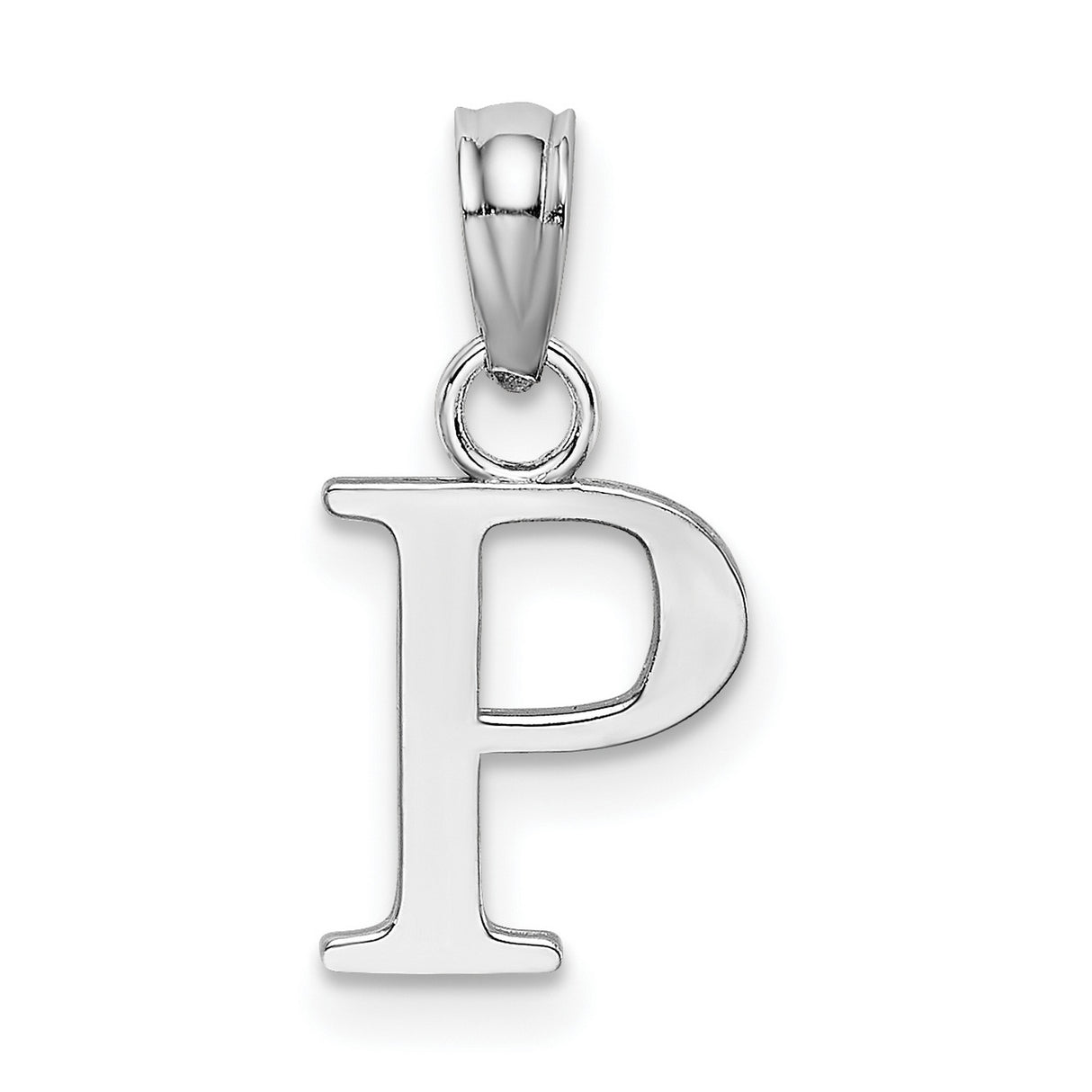 14k White Gold Letter P Pendant, Polished Serif Initial Charm, Minimalist Monogram Jewelry