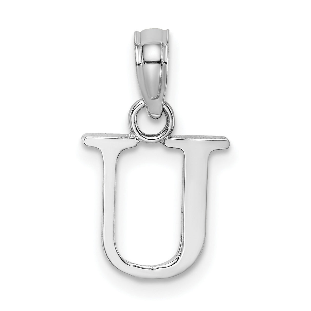 14k White Gold Letter U Pendant Charm, Polished Block Initial Monogram Jewelry