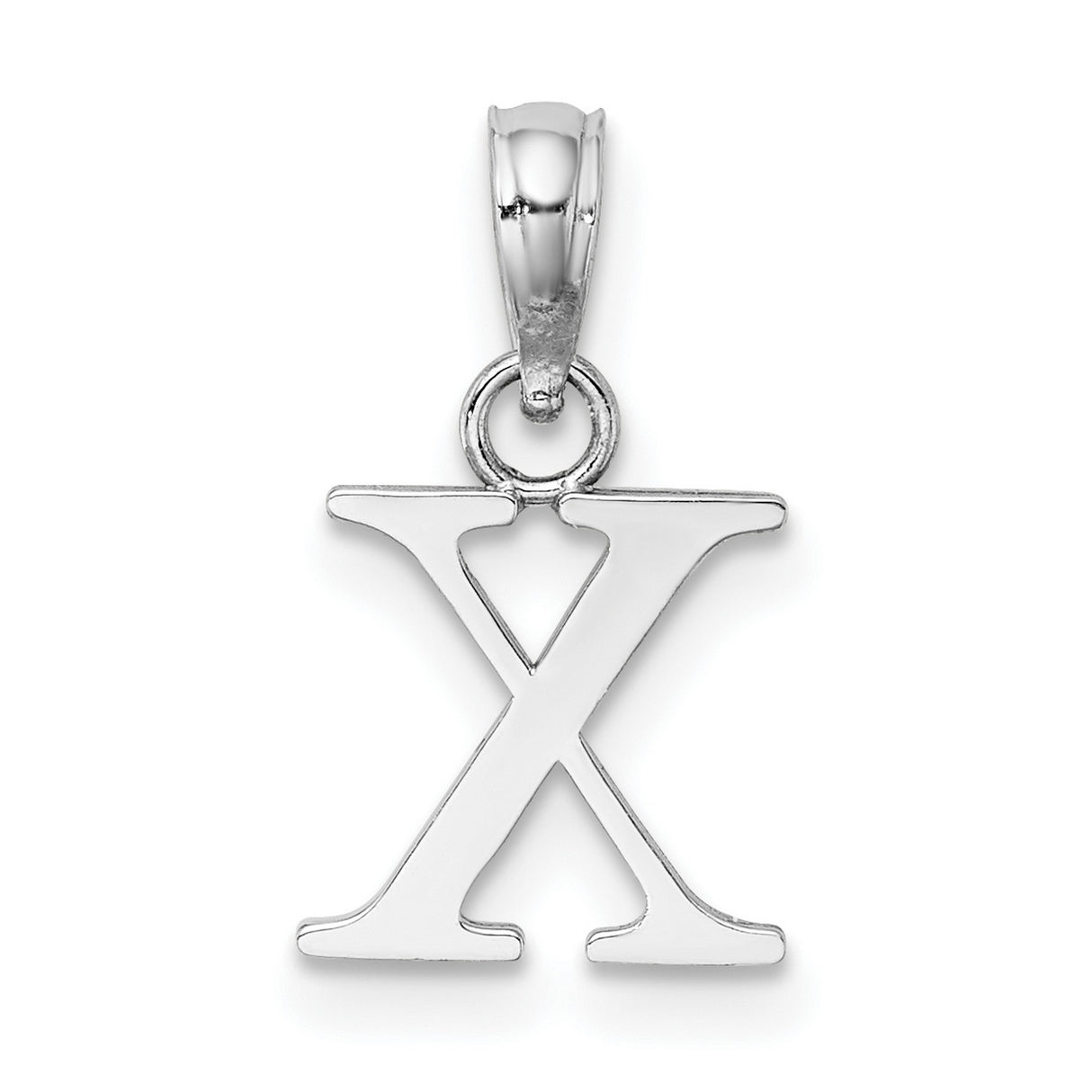 14k White Gold Letter X Pendant, Polished Block Initial Charm in Serif Font