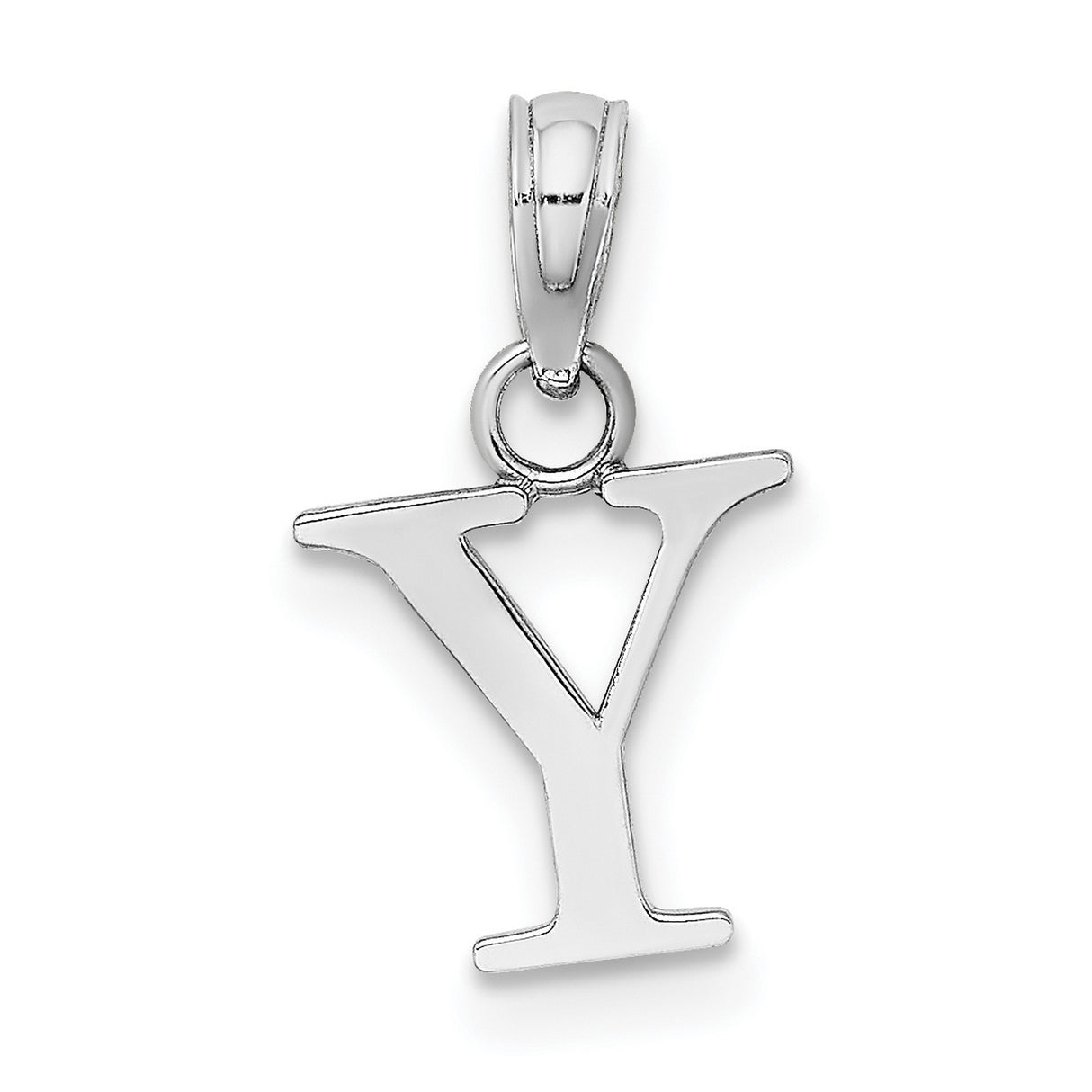 14k White Gold Letter Y Pendant, Block Initial Charm with Polished Finish
