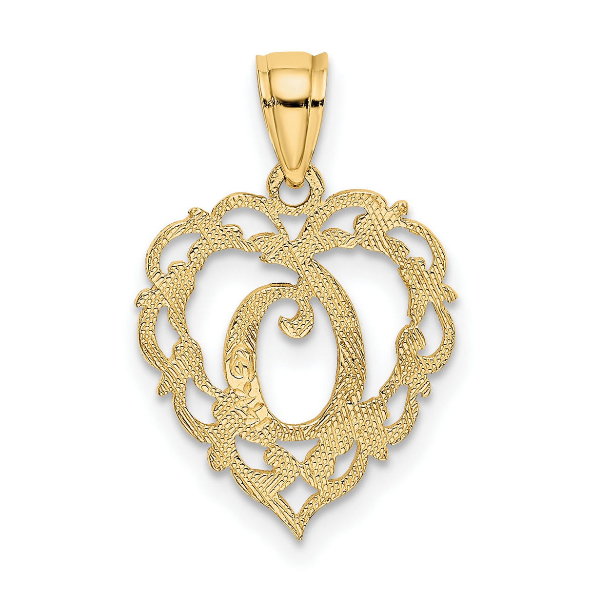 14k Yellow Gold Heart Pendant with Script Letter G, Filigree Monogram Design