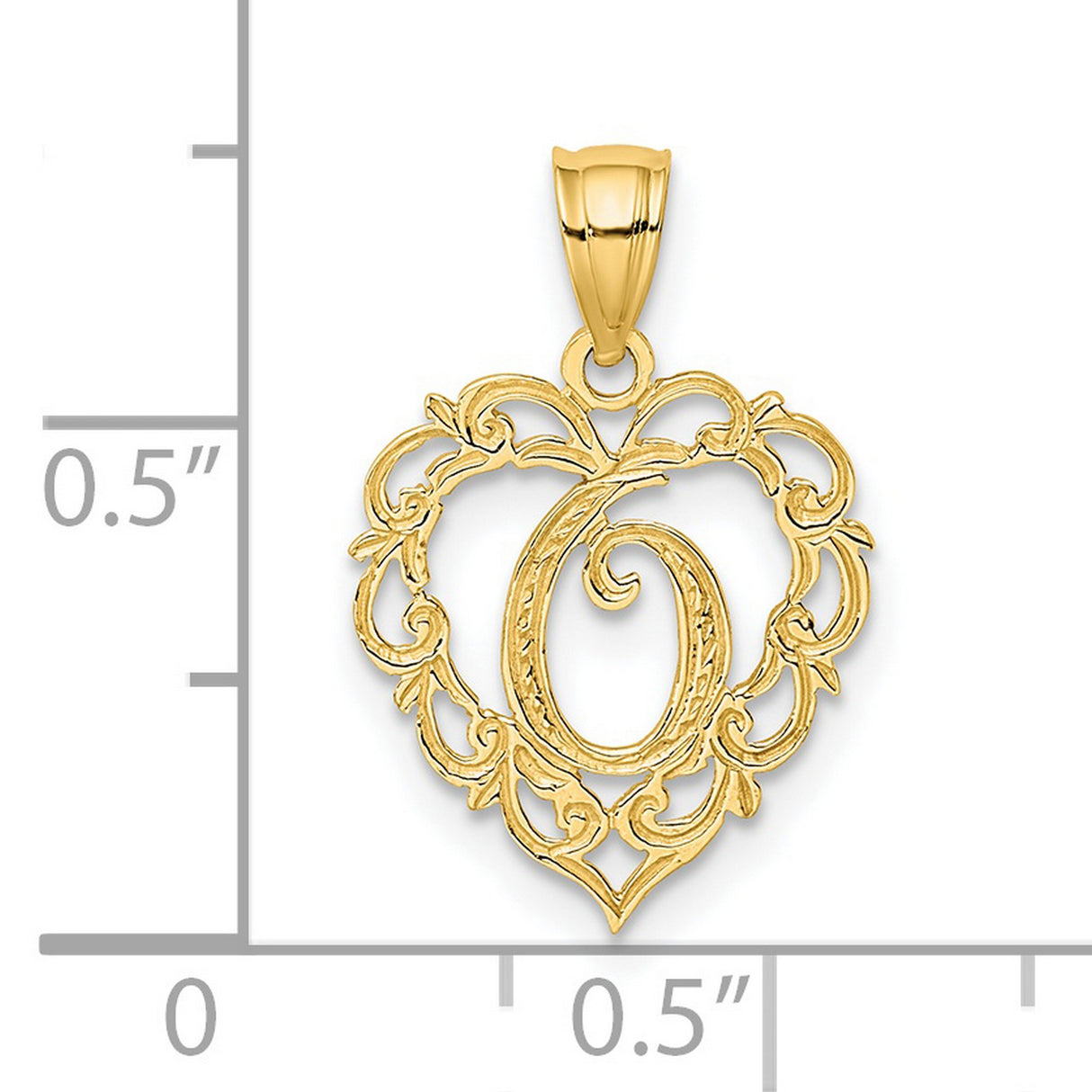 14k Yellow Gold Heart Pendant with Script Letter G, Filigree Monogram Design