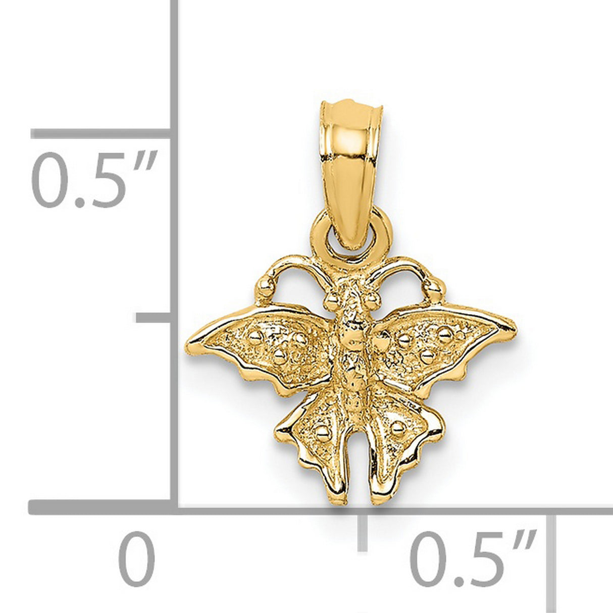 14k Yellow Gold Butterfly Pendant with Realistic Wing Texture and 3D Design