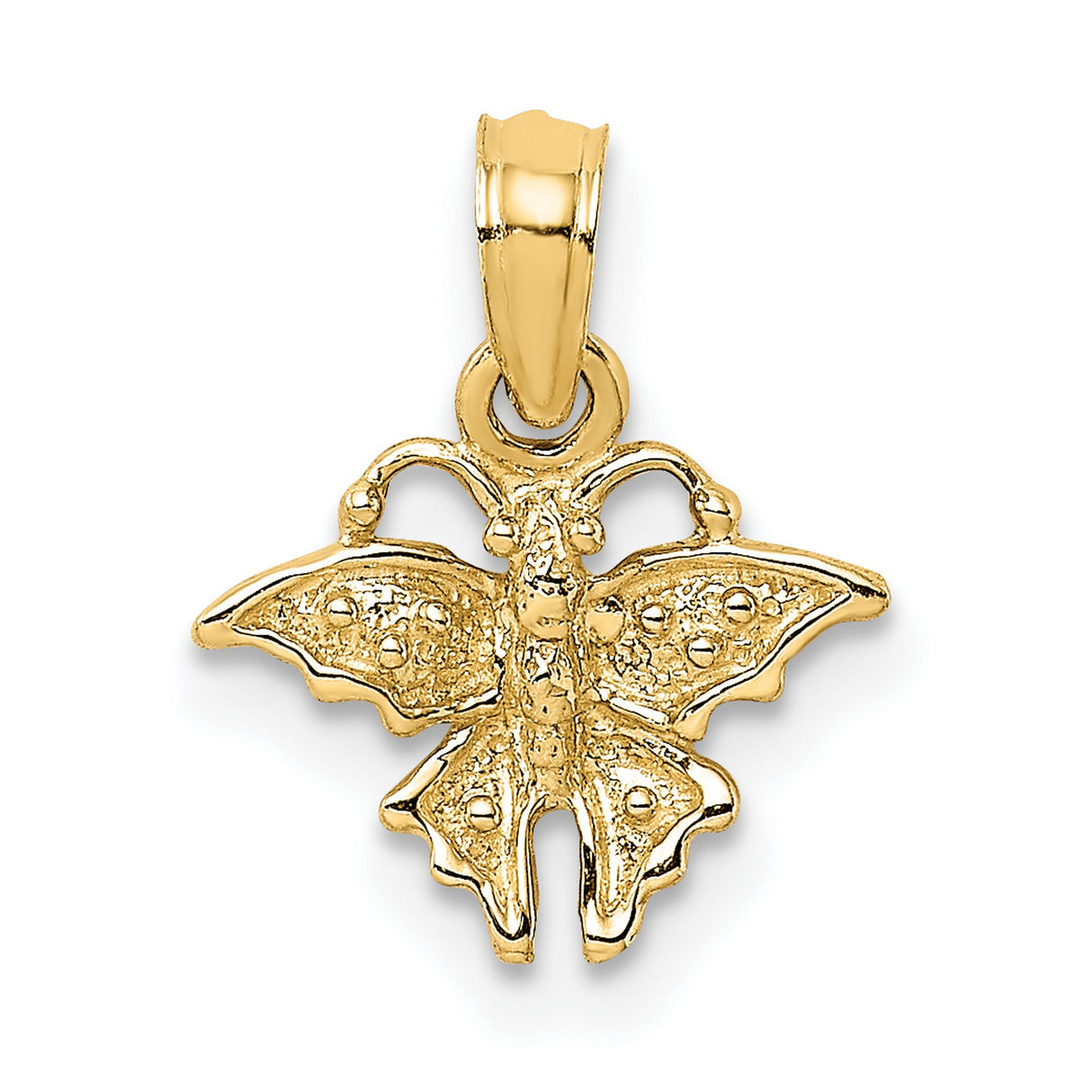 14k Yellow Gold Butterfly Pendant with Realistic Wing Texture and 3D Design