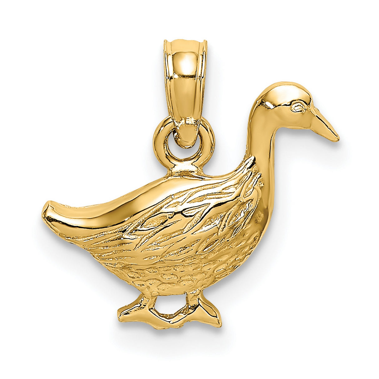 14k Yellow Gold Duck Pendant Charm, Realistic Animal Design, Unisex Bird Jewelry