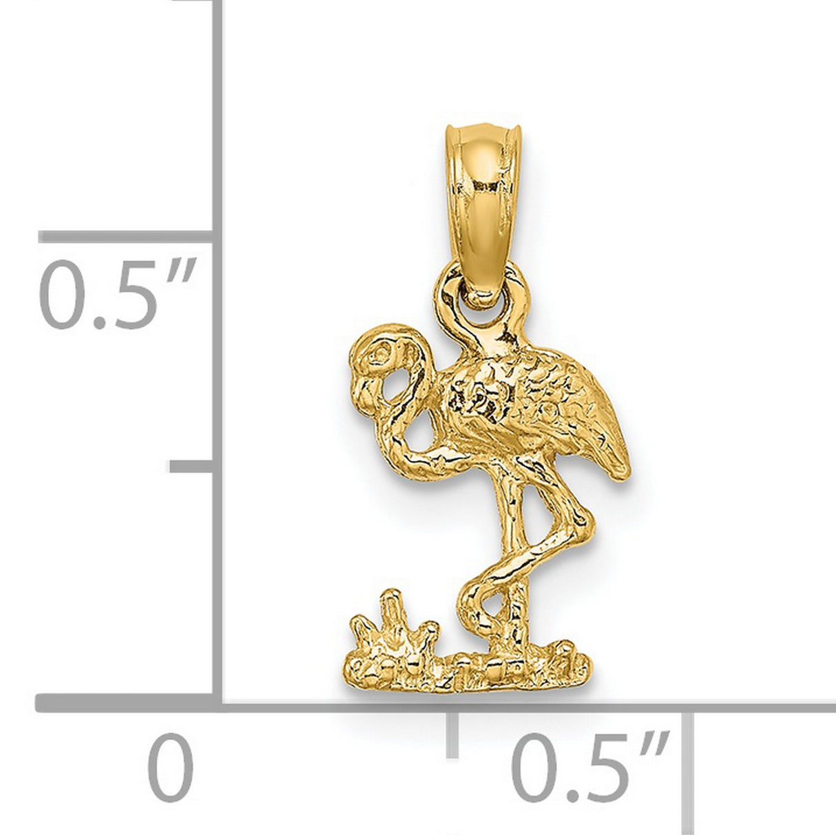 Mini Flamingo Charm Pendant in Real 14k Yellow Gold