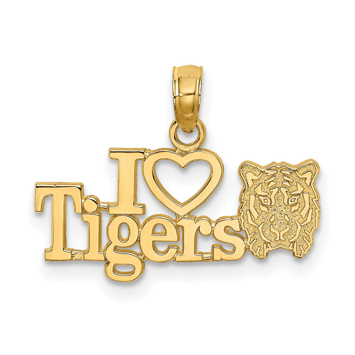 14k Yellow Gold Pendant with Heart Shape and Detailed Tiger Face Design