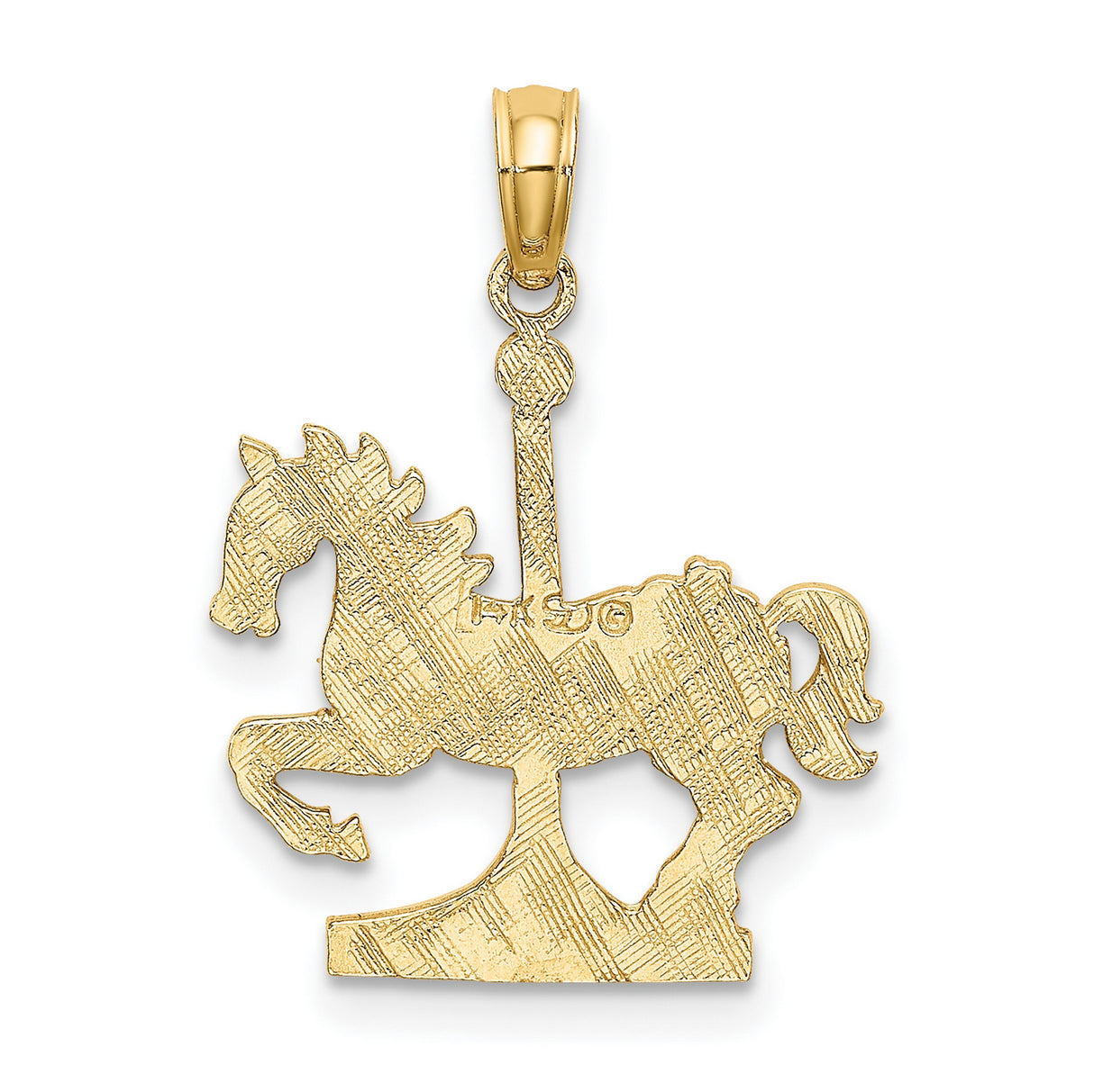 14k Yellow Gold Carousel Horse Pendant with Intricate Detailing, Vintage Whimsical Charm for Women