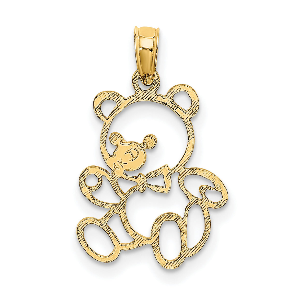 14k Yellow Gold Teddy Bear Pendant with Bow Tie, Openwork and Textured Detailing