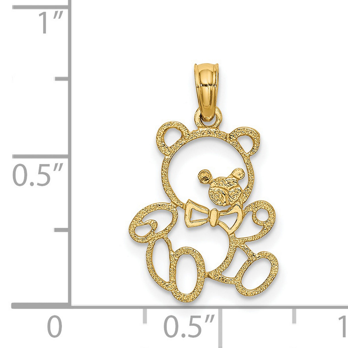 14k Yellow Gold Teddy Bear Pendant with Bow Tie, Openwork and Textured Detailing