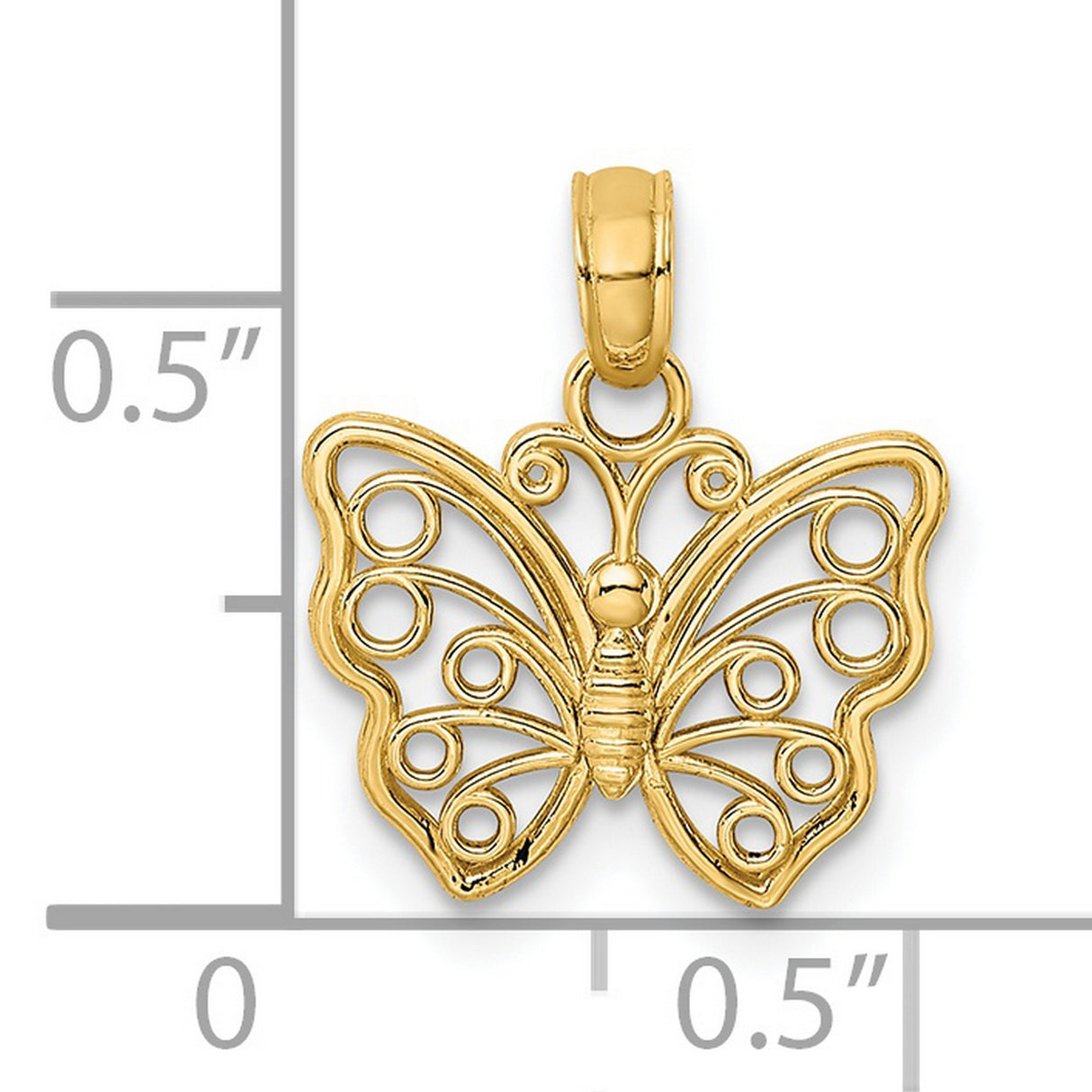 14k Yellow Gold Butterfly Pendant with Openwork Wings and Loop Detailing