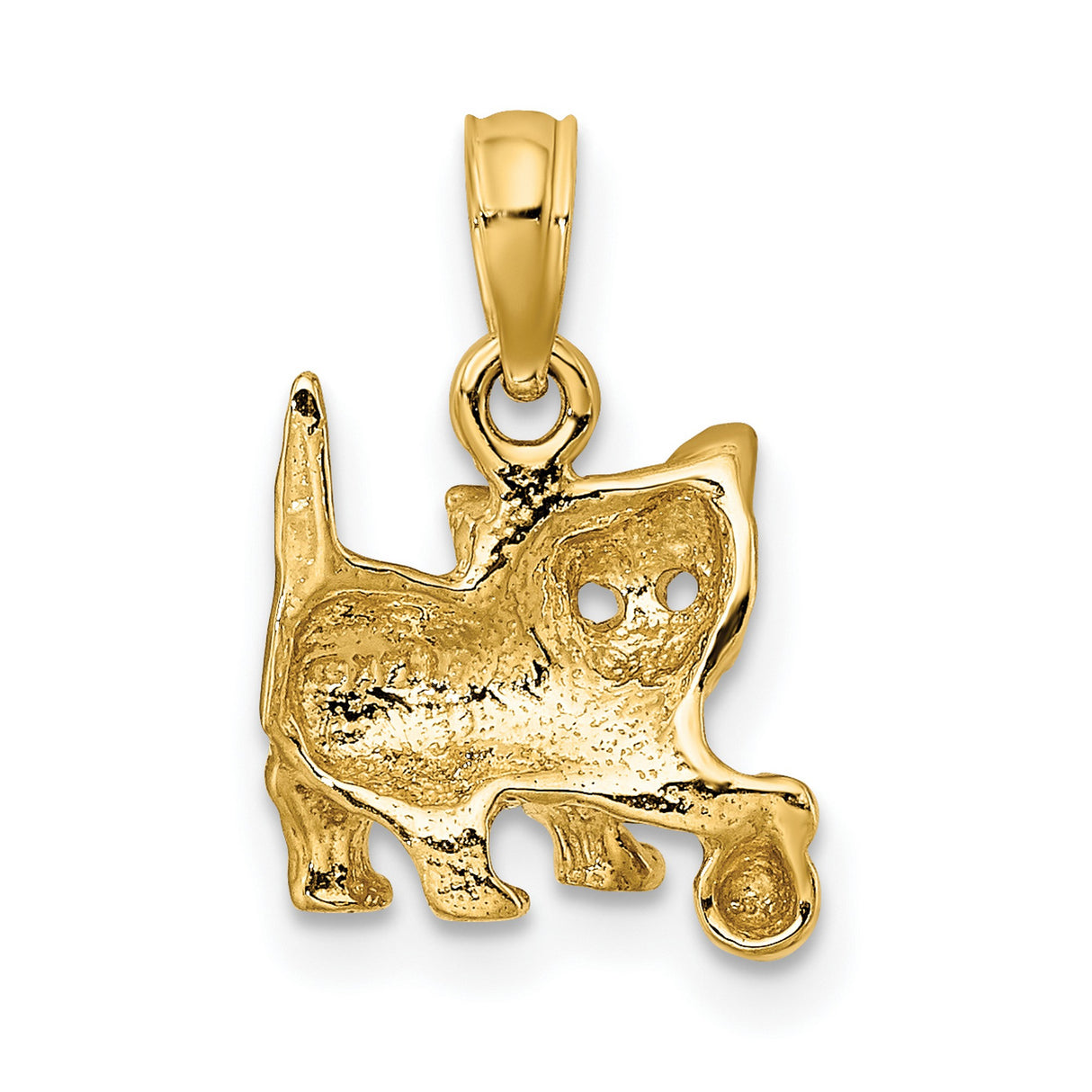 14k Yellow Gold Cat Pendant, Playful Kitten with Ball Design for Women