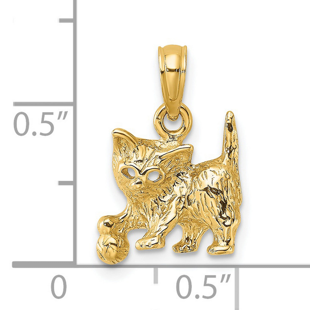 14k Yellow Gold Cat Pendant, Playful Kitten with Ball Design for Women
