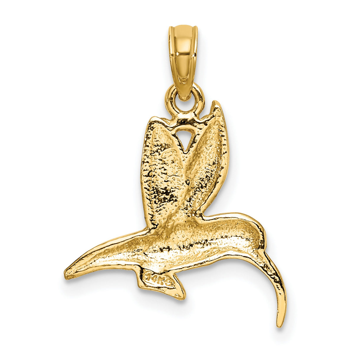 14k Yellow Gold Hummingbird Pendant with Textured Wings, Flying Bird Nature Charm