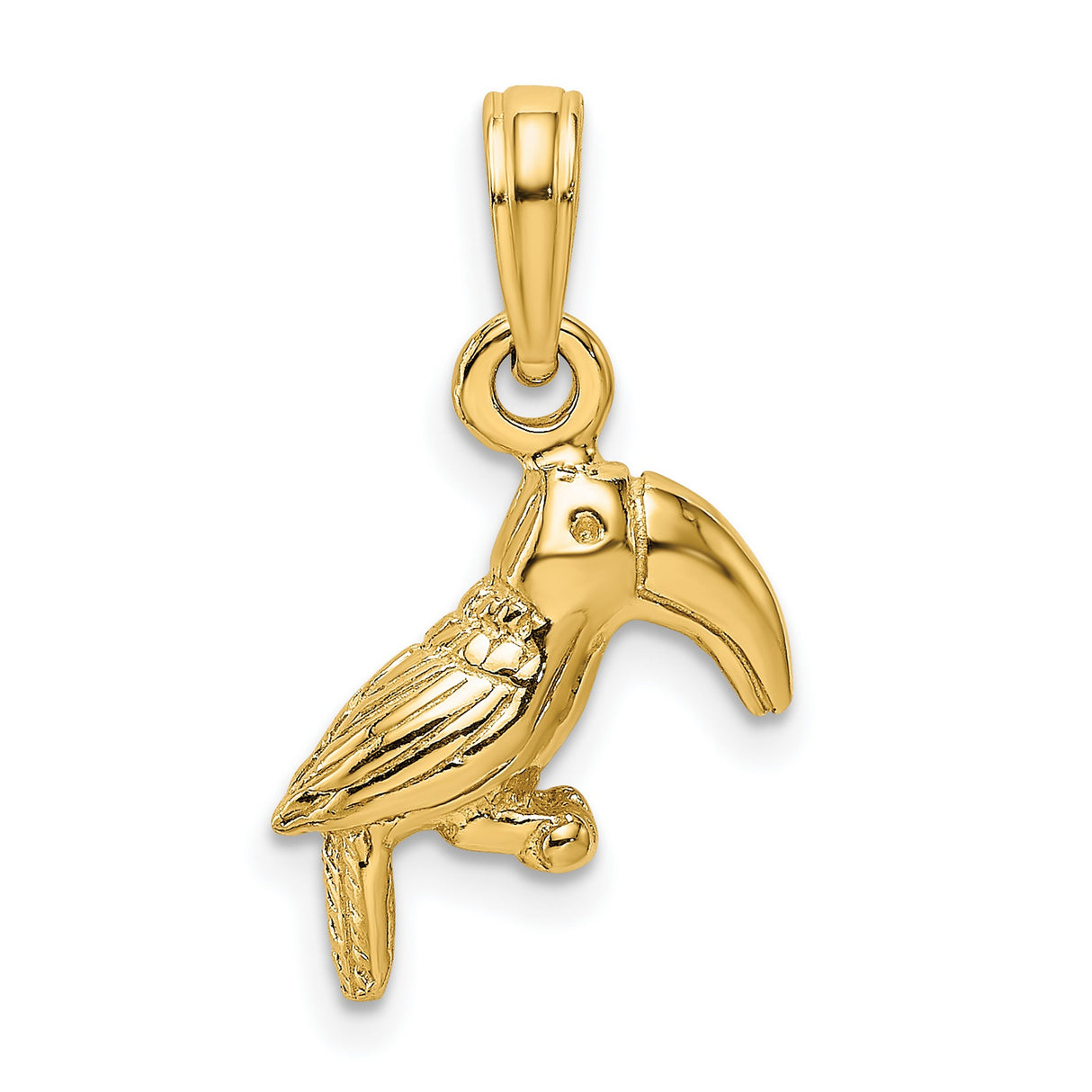 14k Yellow Gold Toucan Bird Pendant Charm, Detailed Tropical Animal Jewelry for Women or Unisex