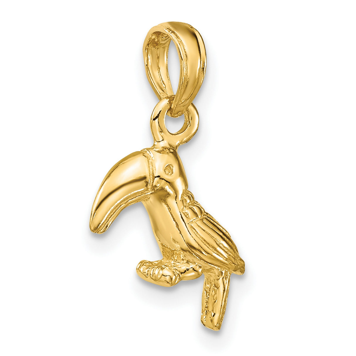 14k Yellow Gold Toucan Bird Pendant Charm, Detailed Tropical Animal Jewelry for Women or Unisex