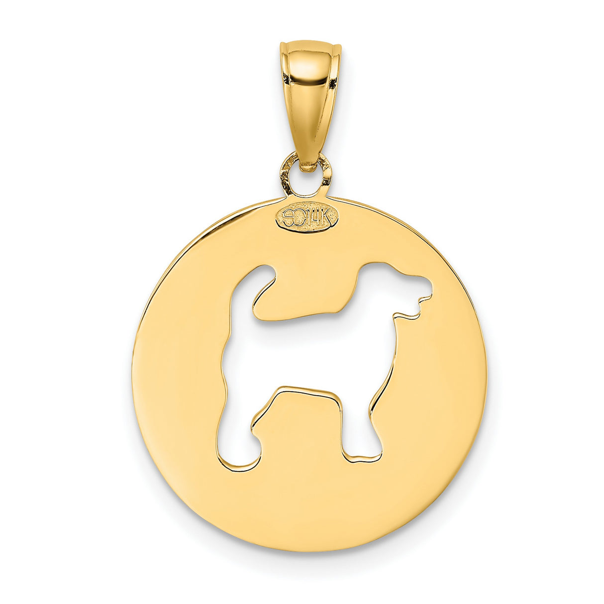 14k Yellow Gold Dog Lover Pendant with Cutout Dog Silhouette and MY FRIEND Engraving