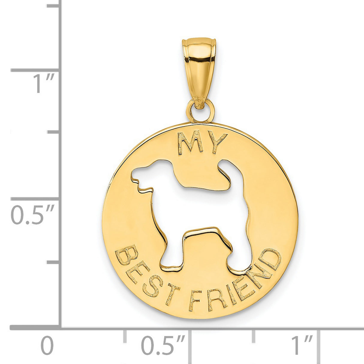 14k Yellow Gold Dog Lover Pendant with Cutout Dog Silhouette and MY FRIEND Engraving