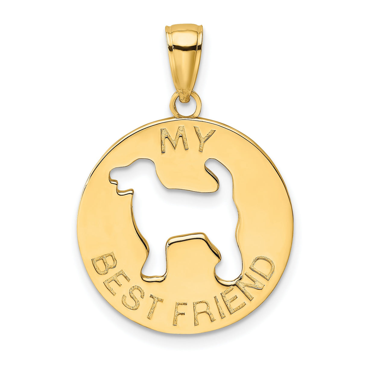 14k Yellow Gold Dog Lover Pendant with Cutout Dog Silhouette and MY FRIEND Engraving