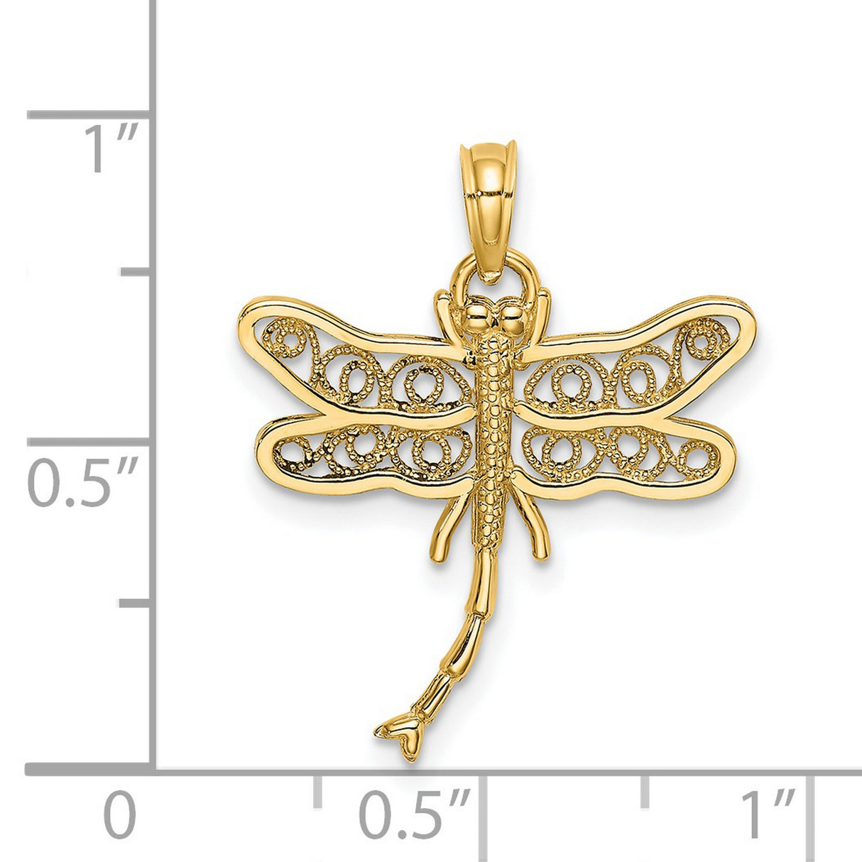 14k Yellow Gold Dragonfly Pendant with Filigree Wings, Nature-Inspired Symbol of Transformation and Hope